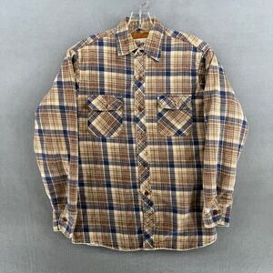 Grizzly Plaid Flannel Lined Shirt Jacket Men's S Brown Blue Quilted